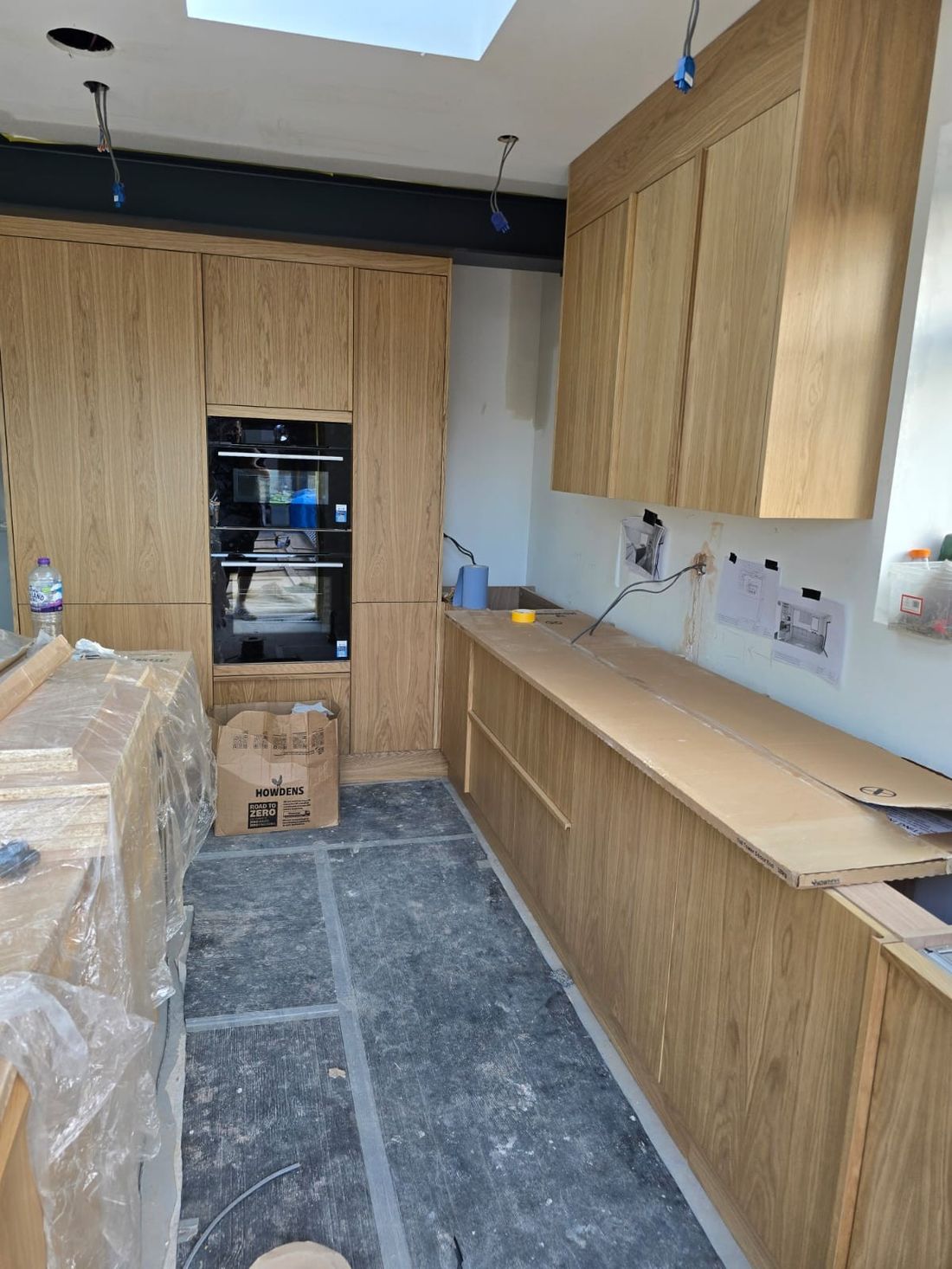 Oak kitchen mid-installation